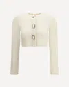 Self-portrait Womens Cream Cropped Embellished Stretch-wool Blend Cardigan In White