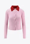 Shop Self-portrait Wool Cardigan With Contrasting-collar