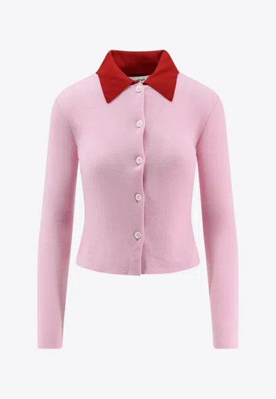SELF-PORTRAIT WOOL CARDIGAN WITH CONTRASTING-COLLAR