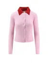 Self-portrait Wool Cardigan With Contrasting Collar In Pink