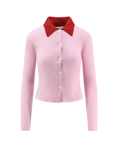 Self-portrait Wool Cardigan With Contrasting Collar In Pink
