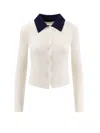 Self-portrait Button-front Cream Merino Wool Cardigan With Contrasting Collar