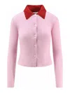 Self-portrait Merino Wool Cardigan With Contrast Collar In Pink
