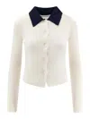 Self-portrait Wool Cardigan With Contrasting Collar In White