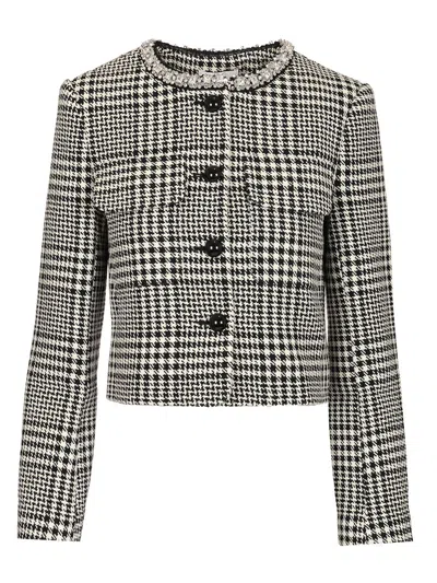Self-portrait Wool Houndstooth Tailored Jacket Jackets Multicolor In Gray