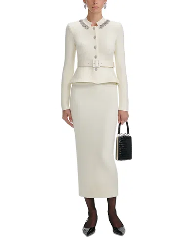 Self-portrait Wool Peplum Knit Midi Dress In White