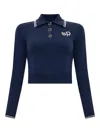 Self-portrait Wool Polo Top In Blau