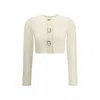 Self-portrait Womens Cream Cropped Embellished Stretch-wool Blend Cardigan In White