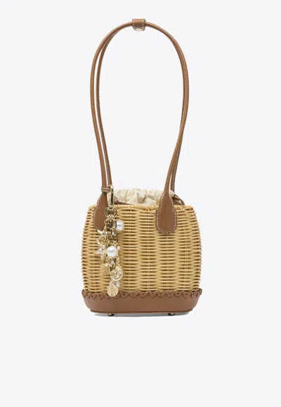 Self-portrait Woven Basket Shoulder Bag In Sand