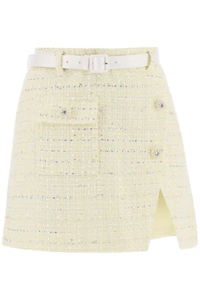 Self-portrait Wrap Mini Skirt In Boucle Tweed In Giallo