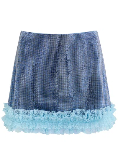Self-portrait X Christopher Kane Crystal-embellished Mini Skirt In Blue