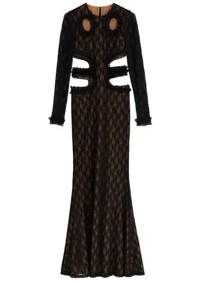 Self-portrait X Christopher Kane Cut-out Lace Maxi Dress In Black