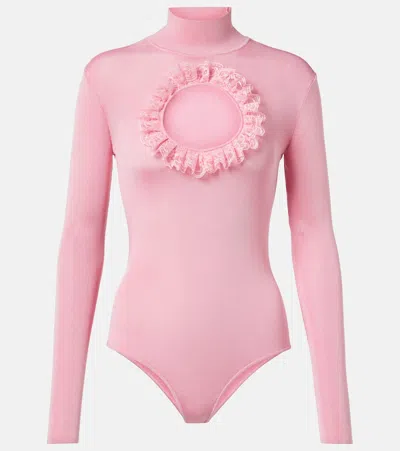 Self-portrait X Christopher Kane Cutout Lace-trimmed Bodysuit In Pink