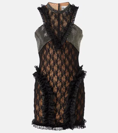 Self-portrait X Christopher Kane Embellished Lace Minidress In Black