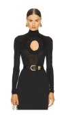 Self-portrait X Christopher Kane Lace-trimmed Cutout Bodysuit In 黑色