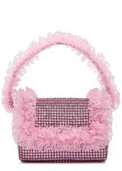 Self-portrait X Christopher Kane Lace And Crystal-embellished Top Handle Bag In Pink