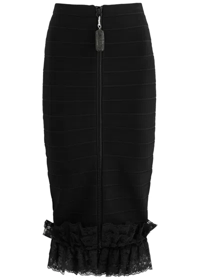 Self-portrait X Christopher Kane Lace-trimmed Midi Skirt In Black