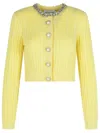 Self-portrait Crystal-embellished Cable-knit Cardigan In Yellow