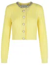 Self-portrait Crystal-embellished Cable-knit Cardigan In Yellow