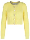 Self-portrait Crystal-embellished Cable-knit Cardigan In Yellow