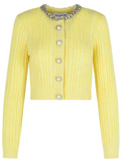 Self-portrait Yellow Alpaca Blend Cardigan In Gold