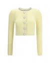 Self-portrait Cardigan In Mixed Wool With Rhinestones In Yellow