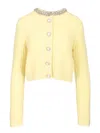Self-portrait Crystal-embellished Cable-knit Cardigan In Yellow