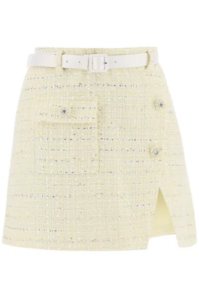 Self-portrait Yellow Boucle Loop Tweed Wrap Mini Skirt For Women