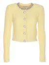 Self-portrait Cardigan In Mixed Wool With Rhinestones In Yellow