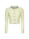 Self-portrait Cardigan In Mixed Wool With Rhinestones In Yellow