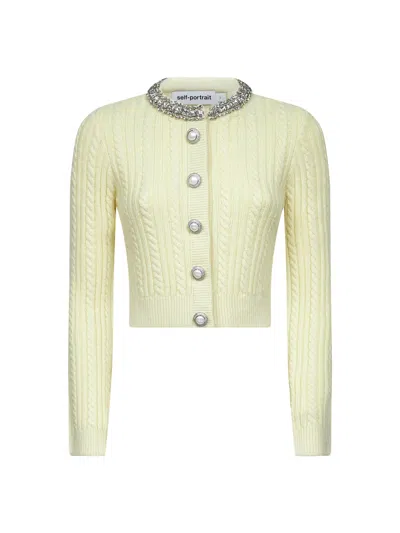 Self-portrait Yellow Cable Knit Cardigan