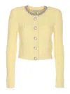 Self-portrait Cardigan In Mixed Wool With Rhinestones In Yellow