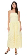 Self-portrait Yellow Cotton Broderie Midi Dress Yellow