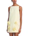 Self-portrait Yellow Mini Dress With Rose Patches And Spaghetti Straps In Tech Fabric Woman In Yellow