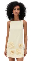 Self-portrait Yellow Mini Dress With Rose Patches And Spaghetti Straps In Tech Fabric Woman In Yellow