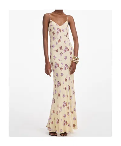 Self-portrait Long Dress With Floral Pattern In Brown