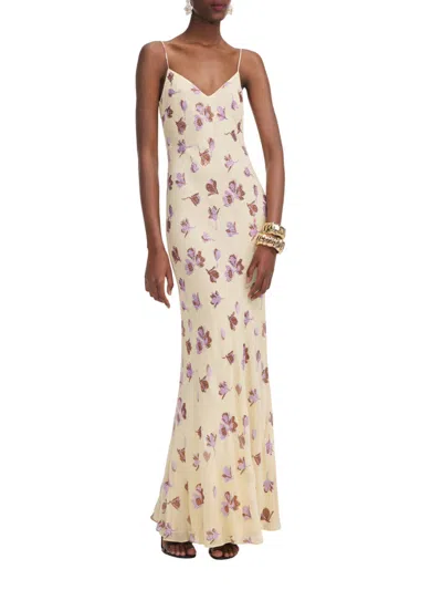 Self-portrait Womens Floral Rhinestone Chiffon Maxi Dress Yellow In Neutral