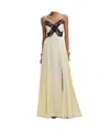 Self-portrait Satin Long Dress With Lace Inserts In Nude
