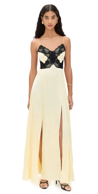 SELF-PORTRAIT YELLOW SATIN LACE MAXI DRESS YELLOW
