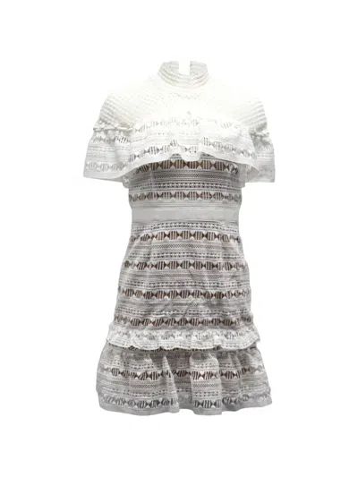 Pre-owned Self-portrait Yoke Lace Mini Dress In White