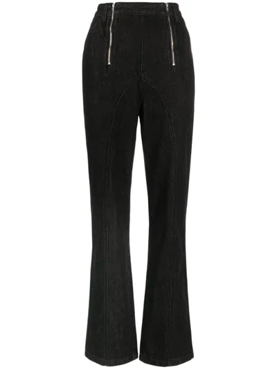 Self-portrait Contrast-stitching Straight-leg Jeans In Black