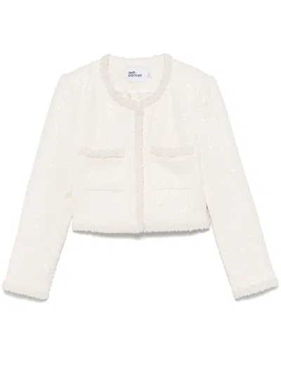 SELF-PORTRAIT SELF-PORTRAITBOUCLÉ JACKET WITH FAKE PEARLS