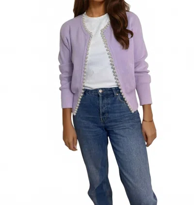 Self-same Charlotte Pearl Detail Cardigan In Lilac In Blue