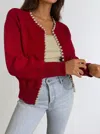 Self-same Charlotte Pearl Trim Cardigan In Red