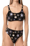 Self-adore Celeste Hand Beaded Bikini Top In Black