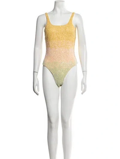 Pre-owned Self-adore Colorblock Pattern Beaded Accents One-piece W/ Tags In Yellow