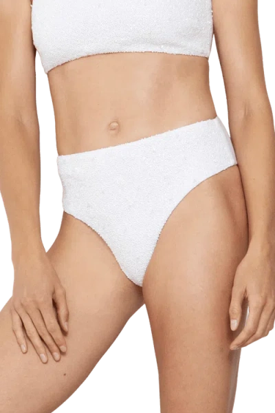 Self-adore Eternal Hand Beaded High Waisted Bikini Bottom In White