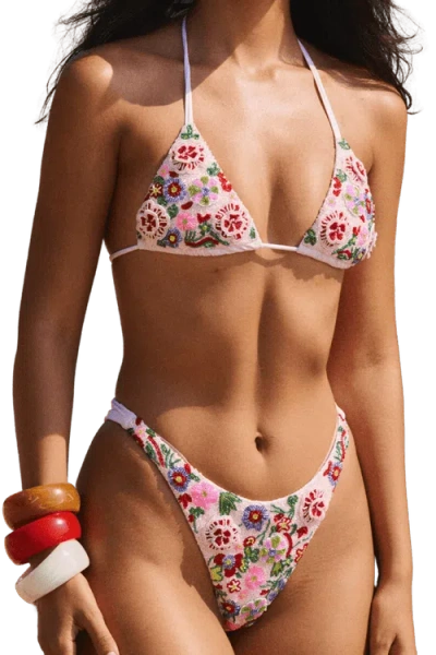 Self-adore Fleur 3d Hand Beaded Triangle Bikini Top In Pink