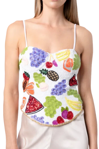 Self-adore Fruit Hand Beaded Embellished Corset Top In White