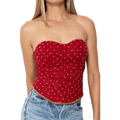 Self-adore Perla Hand Beaded Embellished Corset Top In Red